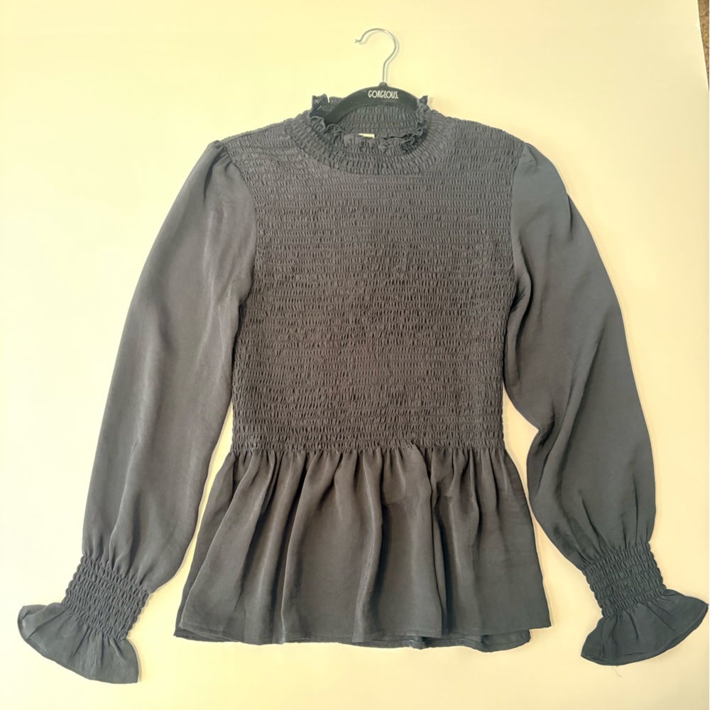 Kacey Montoya’s Clothes | Flawless Navy Mock Neck Blouse